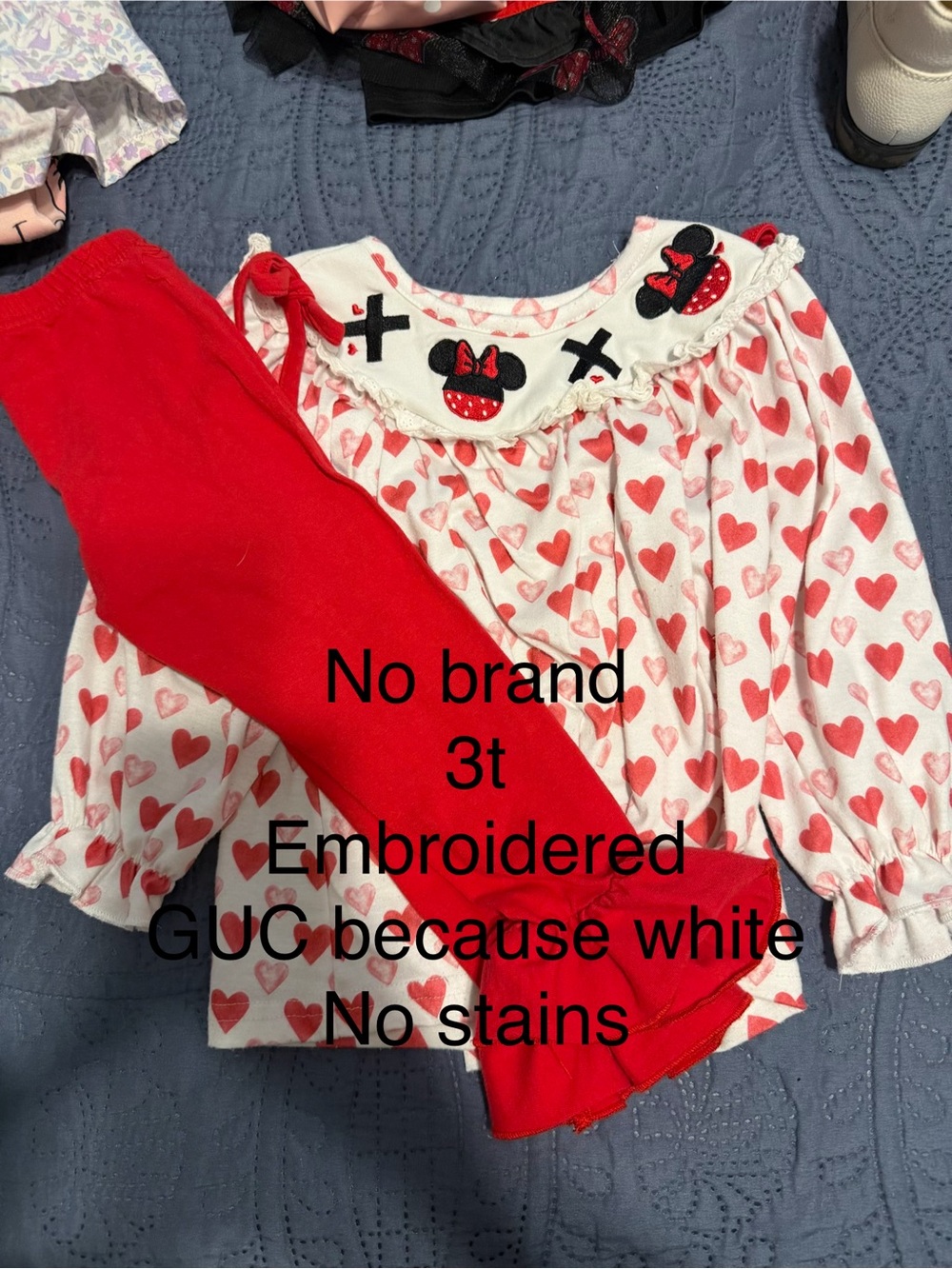 Heart Print Long Sleeve Top with Red Leggings - Girls 3T